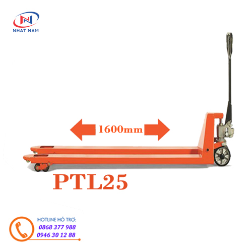 Xe nâng tay siêu dài PTL25 càng dài 1600mm, xe nâng siêu dài